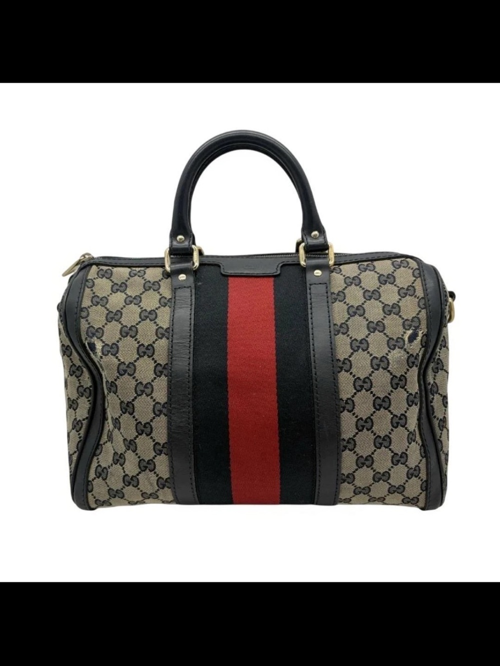 Gucci Brown GG Canvas Duffel with Red and Black Web Stripe